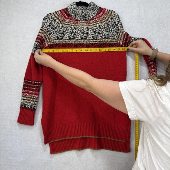 Moth by Anthropologie Sweater Womens XS Red Fair Isle Mock Neck Tunic Pullover - Picture 3 of 9